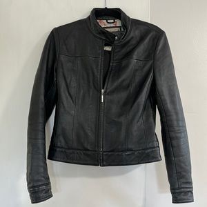 Short Cropped Simple Minimalist Collared Black Leather Jacket